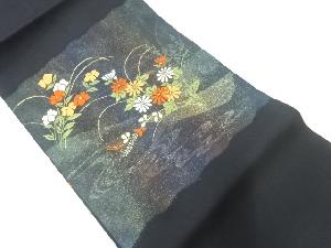 流水に秋草模様織り出し名古屋帯